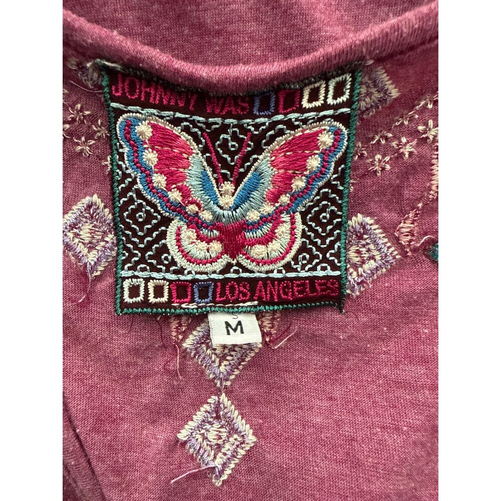 Johnny Was Purple Embroidered V-Neck Short Sleeve Tee - Picture 6 of 8